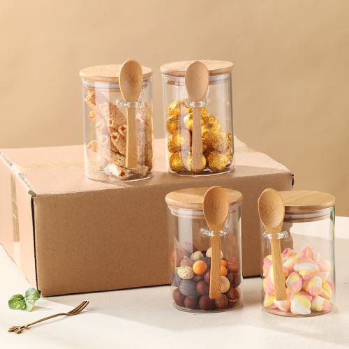 Verre de borosilicate élevé & Bois Pot de stockage pièce