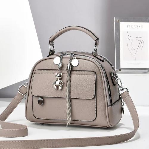 PU Leather hard-surface Handbag with hanging ornament & attached with hanging strap Solid PC