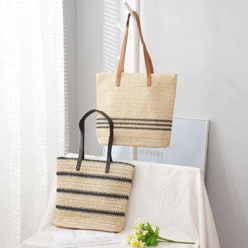 New Woven Stripesd Paper Rope Woven Bag Fashionable Straw Bag Casual Beach Bag