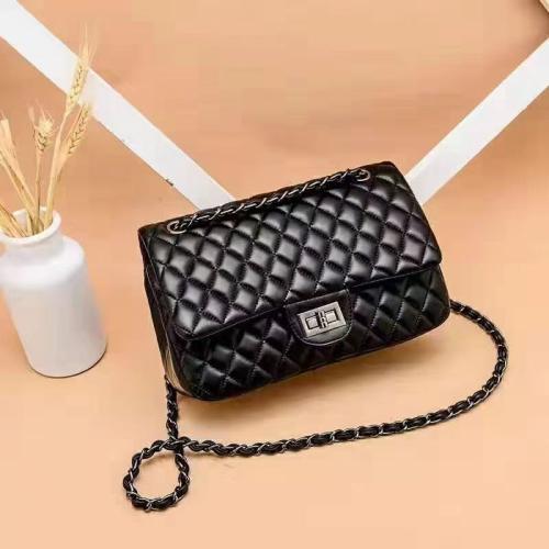 PU Leather Concise & Easy Matching Crossbody Bag with chain black PC