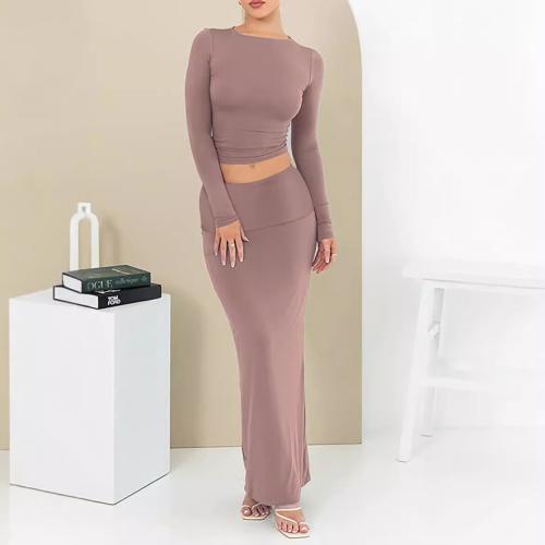 Solid Color Comfortable Sexy Slim-fit Two-piece Short-sleeved Long Dress