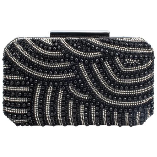 Polyester Easy Matching Clutch Bag with chain Plastic Pearl black PC