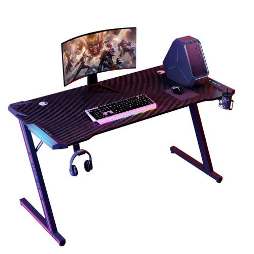 Z-type stand E-sports table with LED light and water cup holder earphone rack computer desk