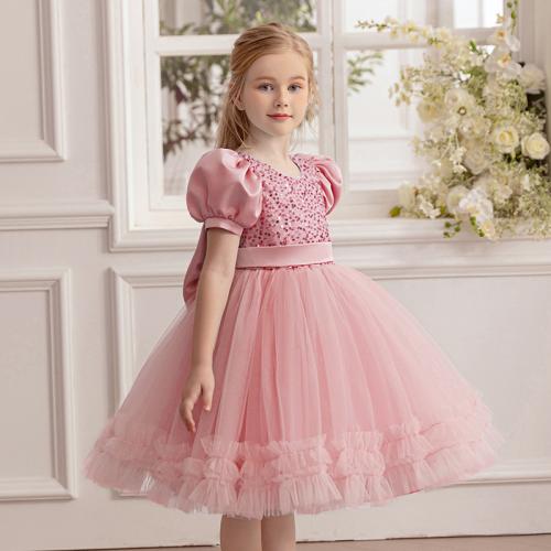 New Girls' Puff Sleeve dress Children's Performance Dress Flower Girl Wedding Dress