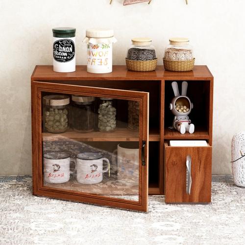 Glass vintage solid wood tea cup storage cabinet desktop storage box dustproof Display Cabinet