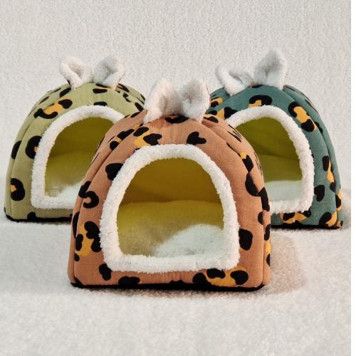 Plush & Canvas detachable and washable Pet Bed & thermal Canvas leopard PC