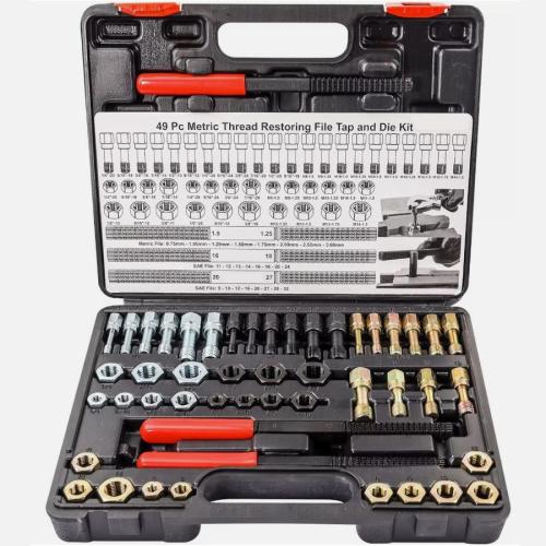 49PC Thread Repair Chaser Kit UNC UNF Metric Thread Restorer Tap and Die Tool