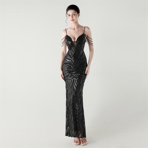 Sequin & Polyester Slim Long Evening Dress PC