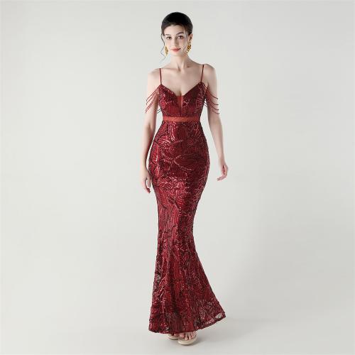Sequin & Polyester Slim Long Evening Dress PC