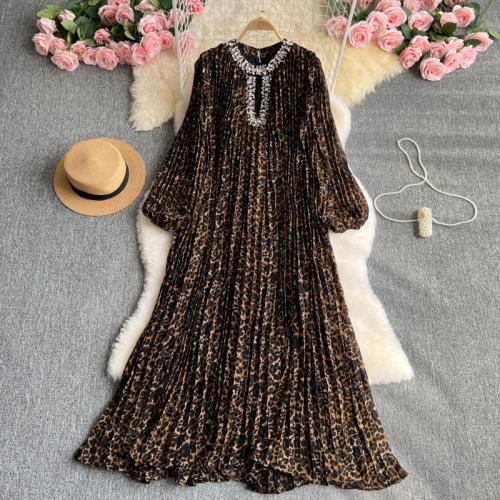 Polyester Slim One-piece Dress printed leopard mixed colors PC