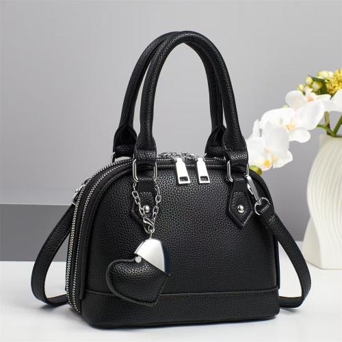 PU Leather Easy Matching Handbag with hanging ornament & attached with hanging strap Lichee Grain PC