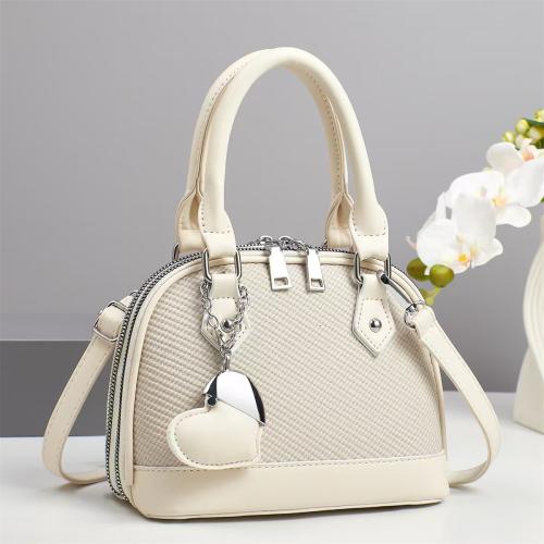 PU Leather hard-surface Handbag with hanging ornament & attached with hanging strap Solid PC