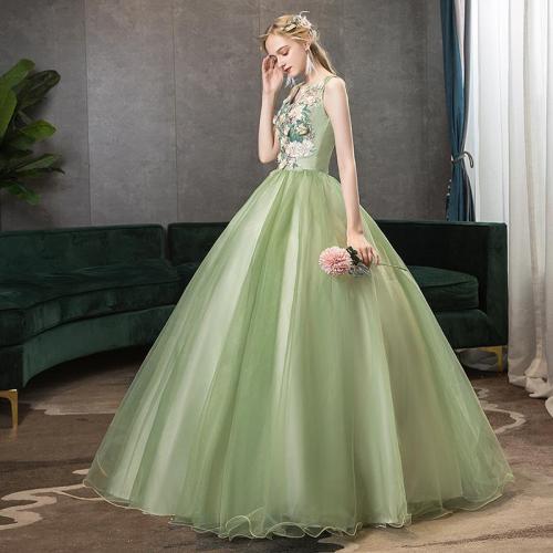 Polyester Slim Long Evening Dress green PC