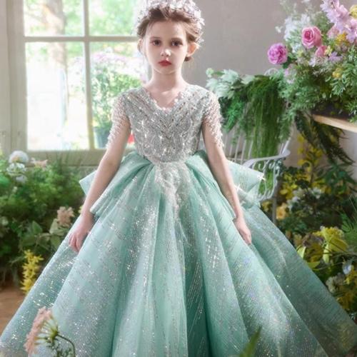 Paillettes & Polyester Robe d’une seule pièce de fille Vert pièce