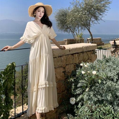 Polyester Slim One-piece Dress Apricot PC