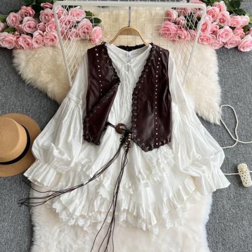 Polyester Two-Piece Dress Set white Set