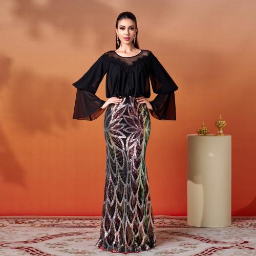 Polyester Mermaid Long Evening Dress Sequin black PC