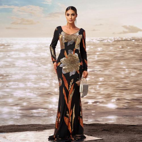 Polyester Mermaid Long Evening Dress Sequin gold PC