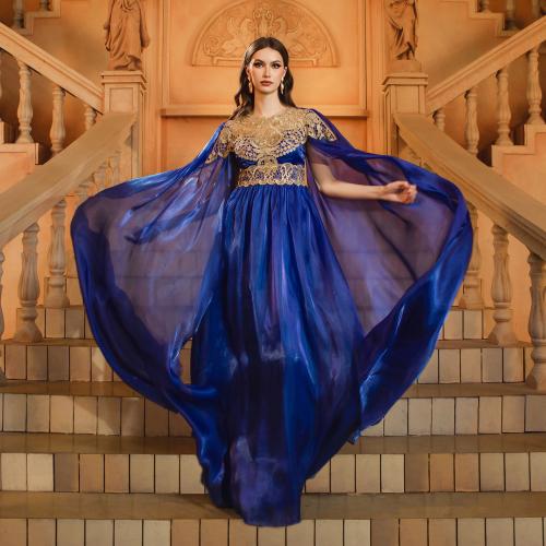 Polyester Long Evening Dress large hem design Sequin blue PC