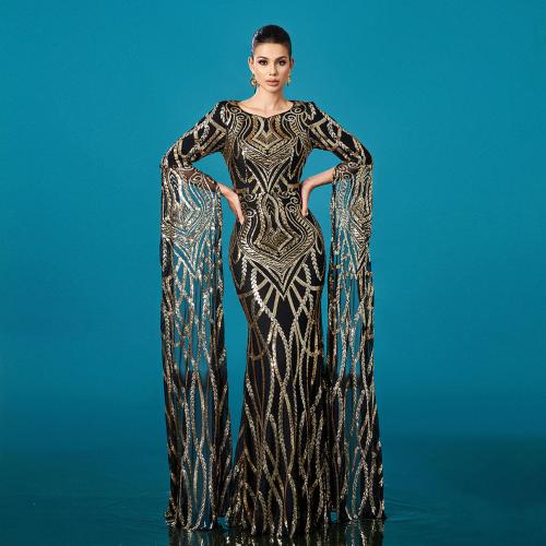 Polyester Mermaid Long Evening Dress Sequin black PC