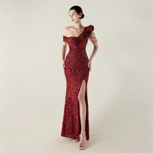 Sequin & Polyester Slim Long Evening Dress side slit :XXL PC