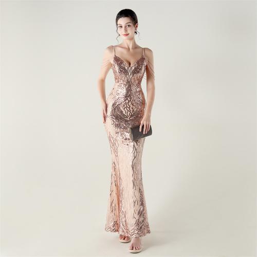 Sequin & Polyester Slim Long Evening Dress embroidered :XXL PC