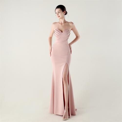 Polyester Slim Long Evening Dress side slit white PC