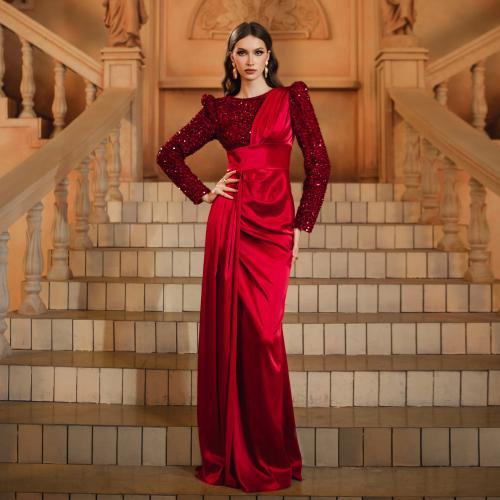Polyester Mermaid Long Evening Dress Sequin wine red PC