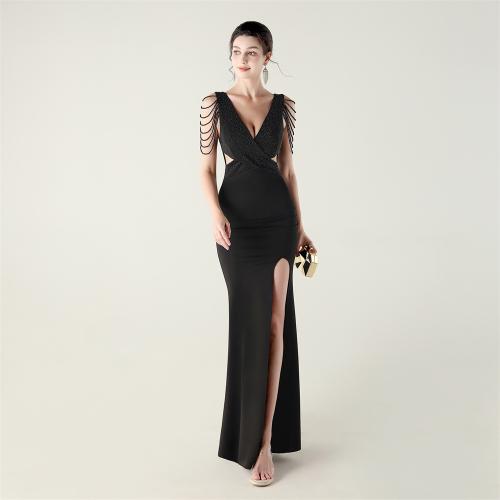 Polyester Slim Long Evening Dress side slit iron-on PC