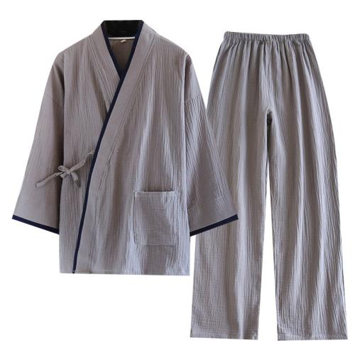 Cotton Men Summer Pajama Set & two piece & breathable patchwork Solid PC