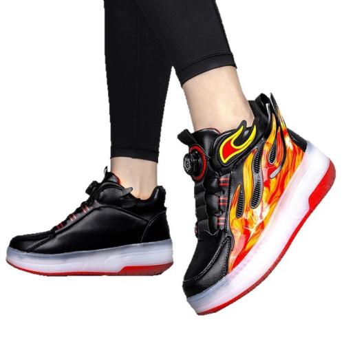 PU Rubber & Mesh Fabric & PU Leather With light Children Wheels Shoes Pair