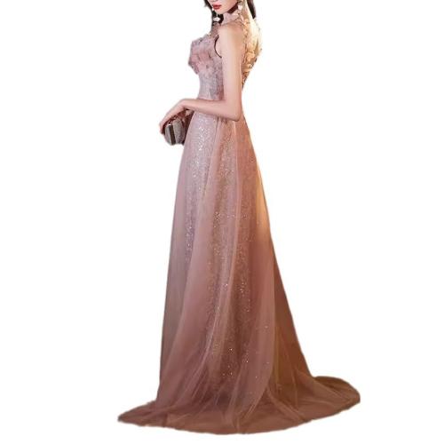 Polyester Slim Long Evening Dress backless Sequin patchwork Solid PC