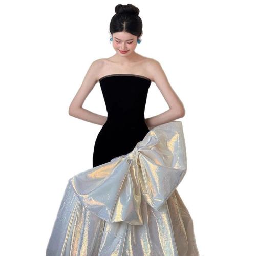 Polyester Long Evening Dress large hem design & tube patchwork PC