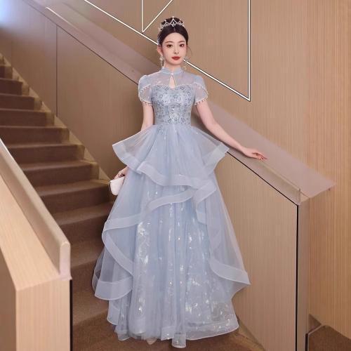 Polyester Long Evening Dress  blue PC