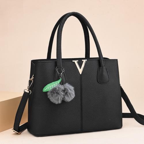 PU Leather Easy Matching Handbag with fur ball Lichee Grain PC