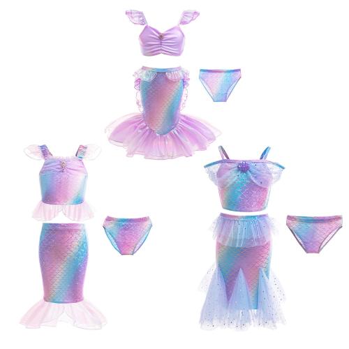 Polyester Children Mermail Swimming Suit & three piece patchwork PC