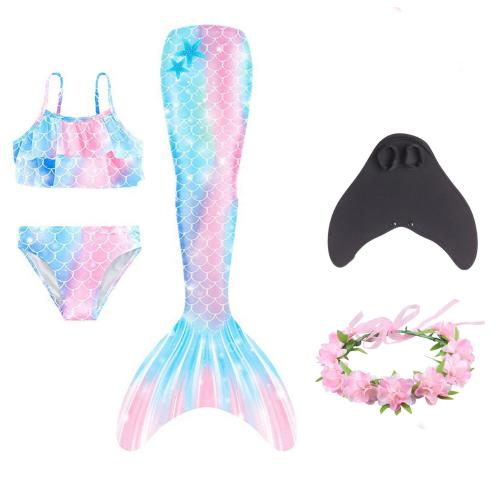 Spandex & Polyester Children Mermail Swimming Suit five piece patchwork multi-colored Set