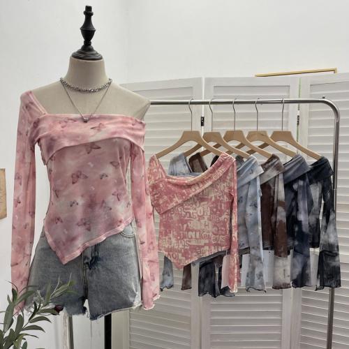 Gauze & Spandex Slim Women Long Sleeve T-shirt sun protection Tie-dye PC