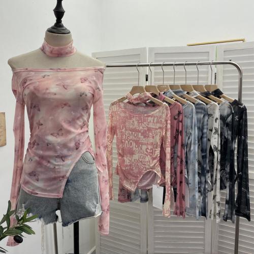Gauze & Spandex Slim Women Long Sleeve T-shirt irregular PC