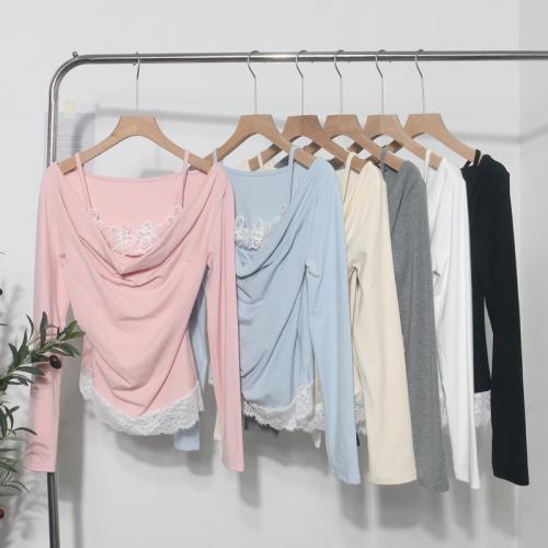 Cotton Slim Women Long Sleeve Blouses fake two piece embroidered PC