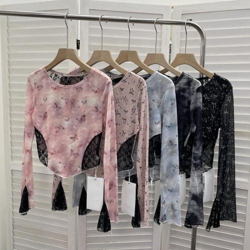 Gauze & Spandex Slim Women Long Sleeve T-shirt double layer PC