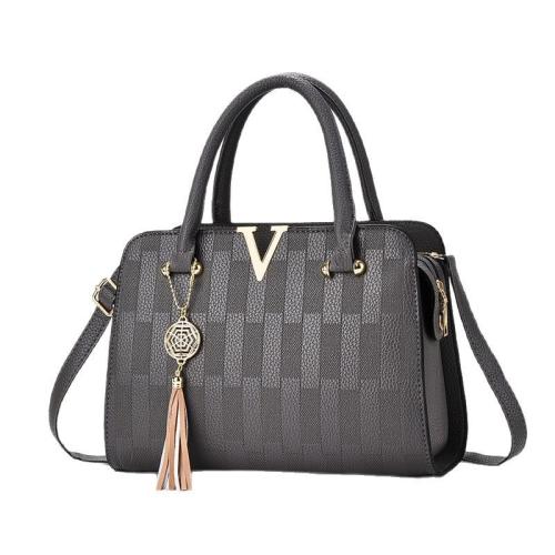 PU Leather Easy Matching Handbag with hanging ornament & Lightweight & waterproof plaid PC