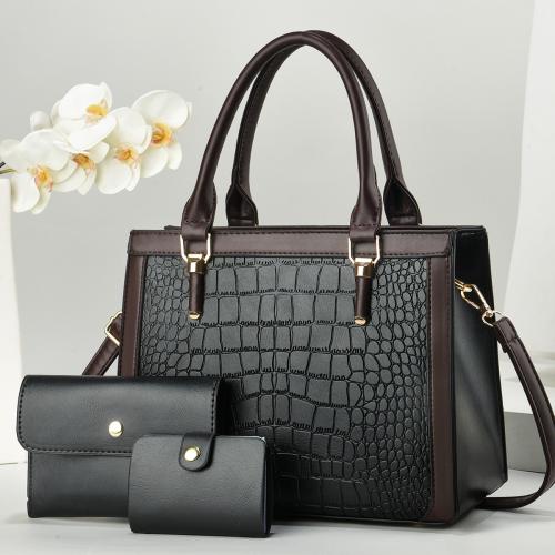 PU Leather Easy Matching Bag Suit Lightweight & large capacity & three piece & waterproof crocodile grain Set