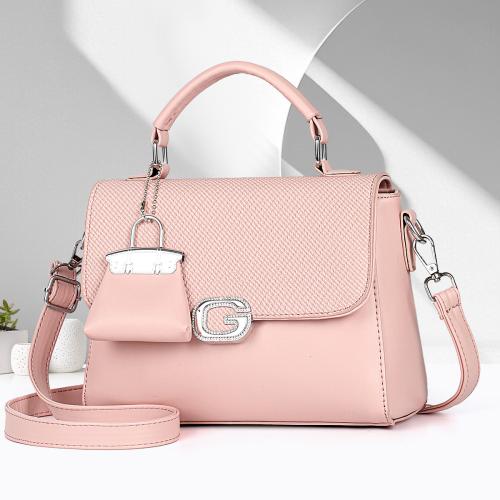 PU Leather Easy Matching Handbag with hanging ornament & Lightweight & waterproof patchwork PC
