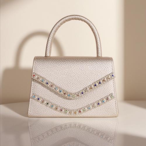 PU Leather Easy Matching Handbag with rhinestone white PC