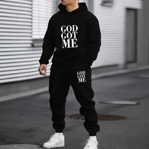 Polyester With Siamese Cap Men Casual Set fleece & two piece Set