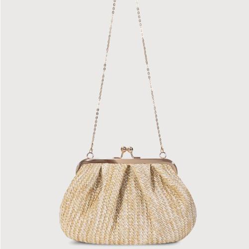 Straw Woven Shoulder Bag with chain PC