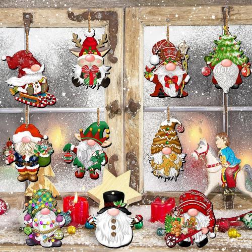 Wooden Christmas Tree Hanging Decoration printed Set