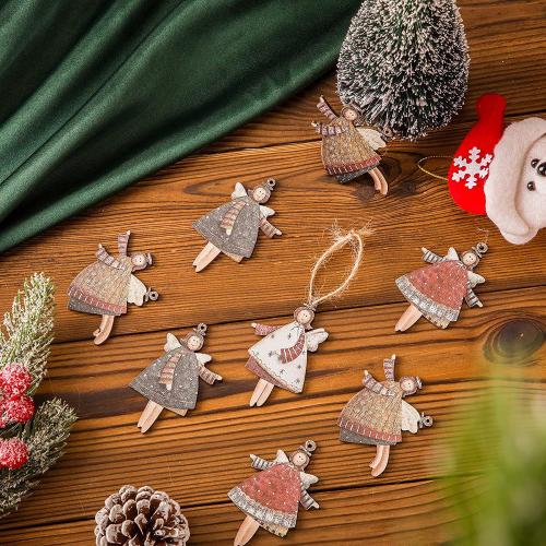 Wooden Christmas Tree Hanging Decoration printed multi-colored Set