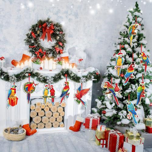 Wood Christmas Tree Hanging Decoration printed Set